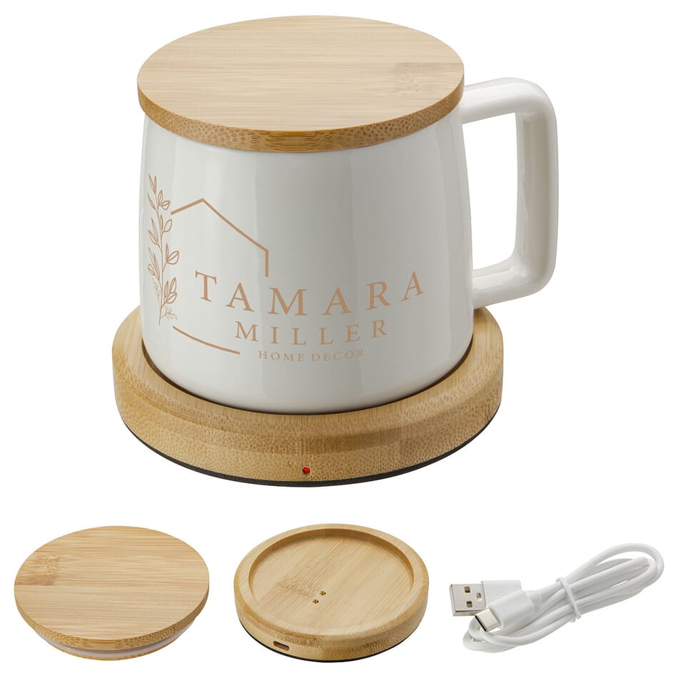 25.8 oz Ceramic Mug with Bamboo Mug Warmer
