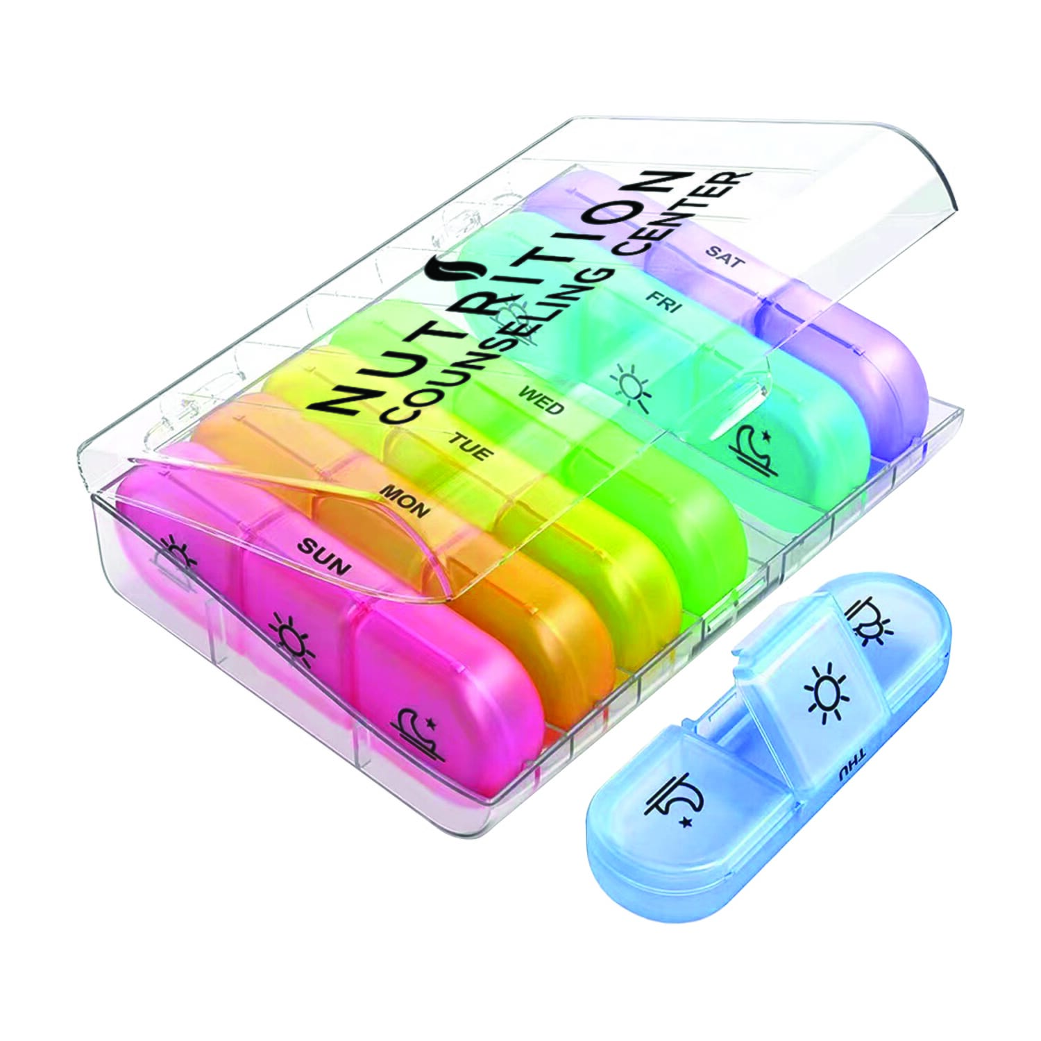 Clear/Rainbow Travel Pill Container