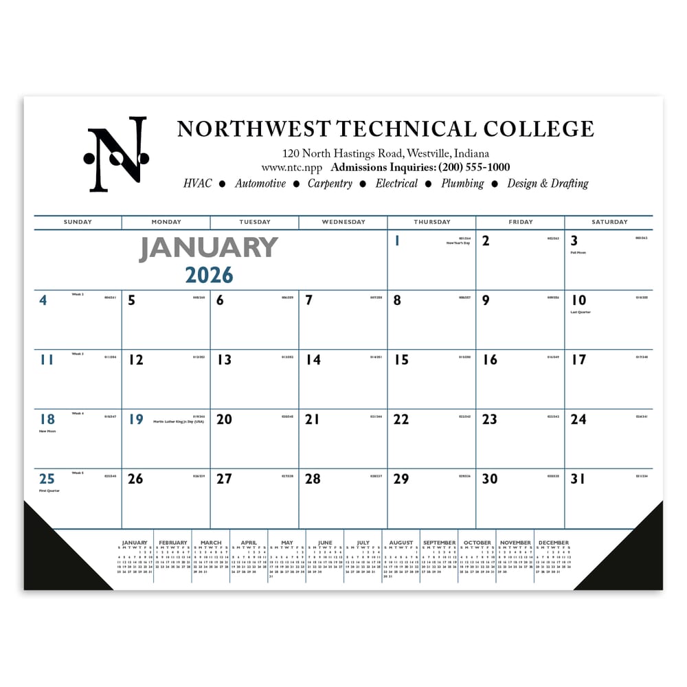2026 Triumph® Calendars Blue & Black Desk Pad with Vinyl Corners