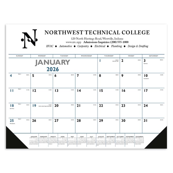 2026 Triumph® Calendars Blue & Black Desk Pad with Vinyl Corners