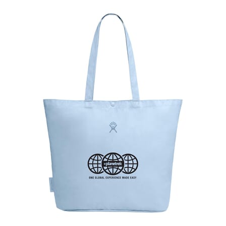 light blue hydro flask insulated tote bag with logo