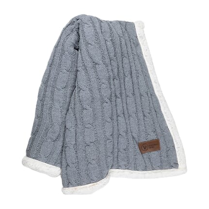 Cable Knit Chenille Throw with laser engraved patch