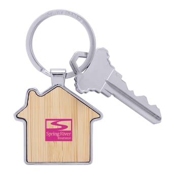 Bamboo &amp; Metal House Keychain
