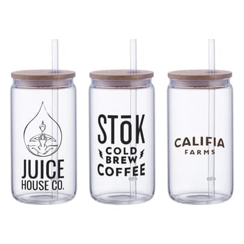18 oz Danville Can Glass w Bamboo Lid and Straw