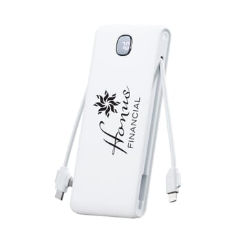 Zenith 10,000 mAh Power Bank with Built-in Cables and Retractable AC Wall Plug