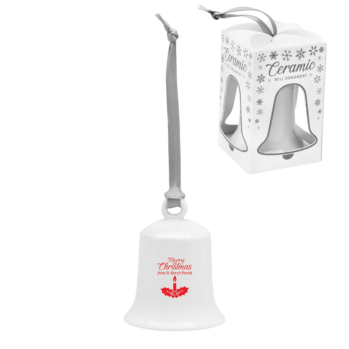 Custom Ceramic Bell Ornament with Gentle Ring & Logo + Gift Box | Crestline